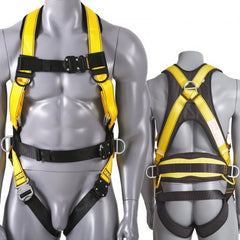 Safety Harness, Full Body Harness, Safety Harness Fall Protection with Added Padding, and Side Rings and Dorsal D-Rings and a Lanyard, ANSI/ASSE Z359.11-2014, 240 lbs Max Weight, M