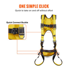 Safety Harness, Full Body Harness, Safety Harness Fall Protection with Added Padding, and Side Rings and Dorsal D-Rings and a Lanyard, ANSI/ASSE Z359.11-2014, 240 lbs Max Weight, M