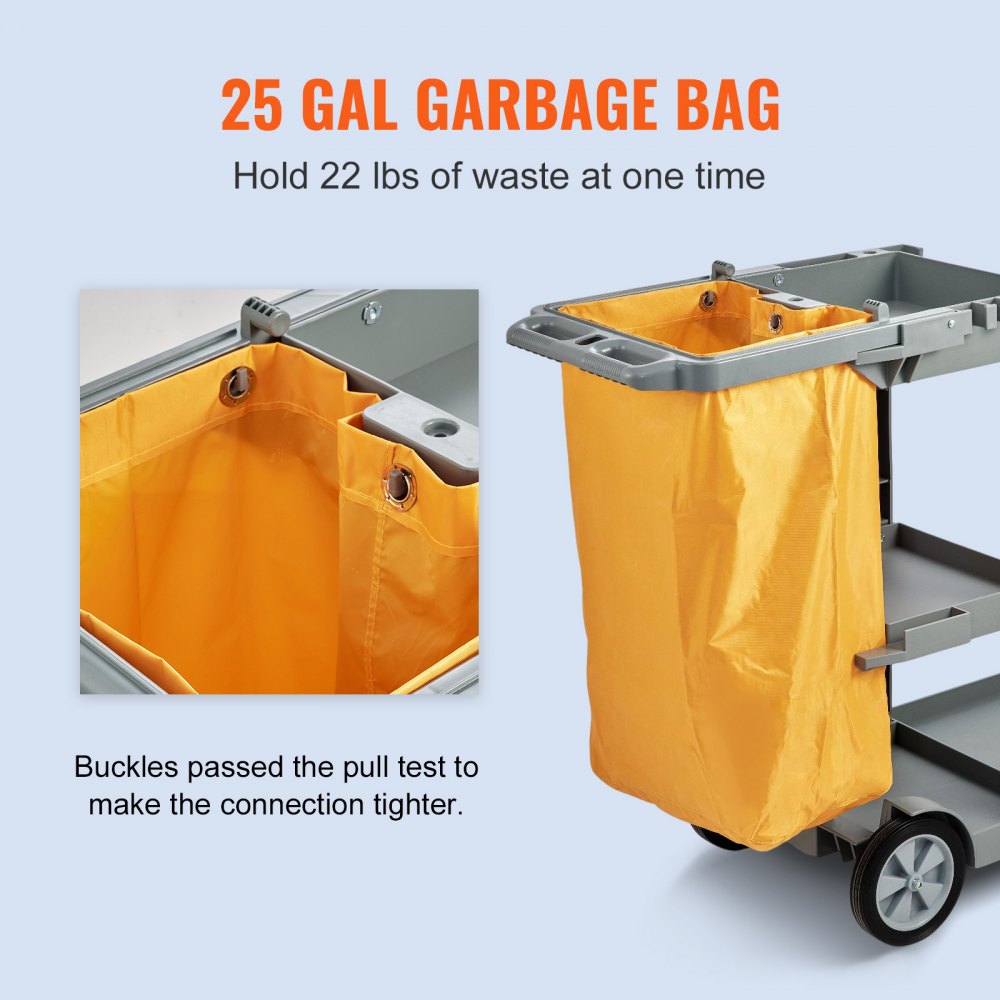 Janitorial Trolley Cleaning Cart with PVC Bag for Housekeeping Office