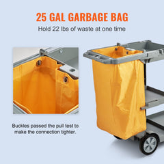 Janitorial Trolley Cleaning Cart with PVC Bag for Housekeeping Office