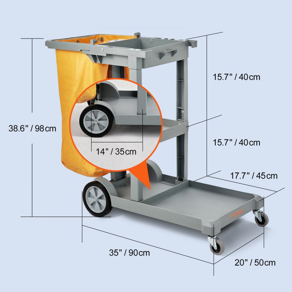 Janitorial Trolley Cleaning Cart with PVC Bag for Housekeeping Office