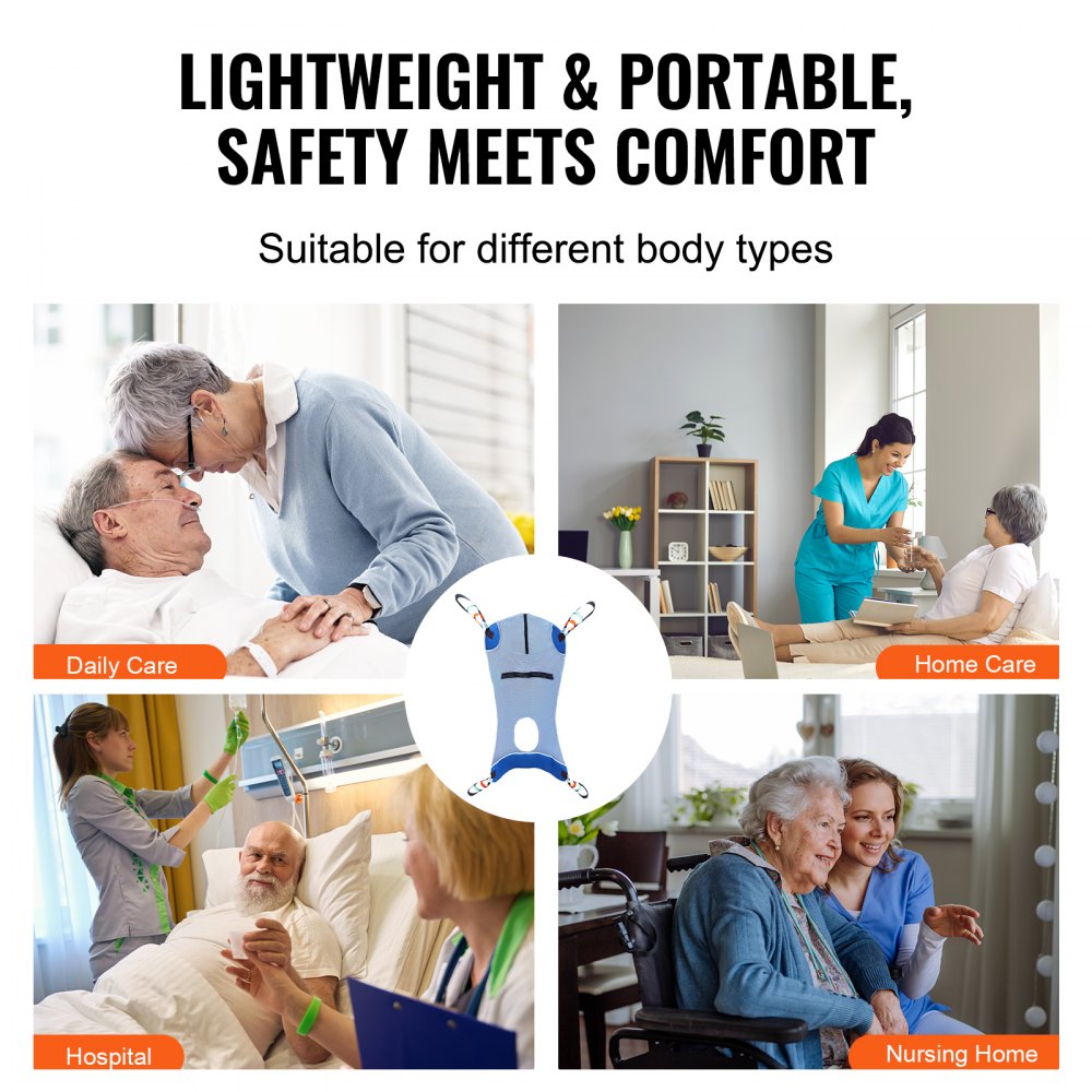 Full Body Patient Lift Sling with Commode Opening Medical Aid Sling L-Size,147 x 105cm, 600LBS