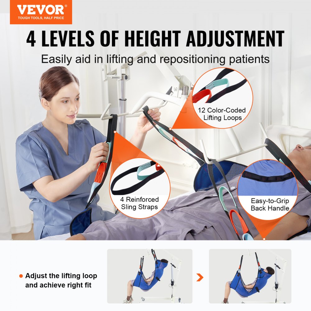Full Body Patient Lift Sling & Commode Opening Patient Lift Medical Sling,121 x101cm, 400LBS
