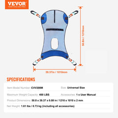 Full Body Patient Lift Sling & Commode Opening Patient Lift Medical Sling,121 x101cm, 400LBS