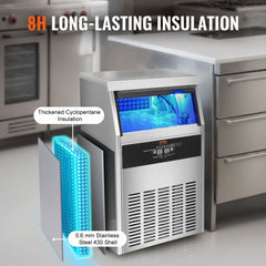 Commercial Ice Maker, 100lbs/24H, Ice Maker Machine, 50 Ice Cubes in 12-15 Minutes, Freestanding Cabinet Ice Maker with 33lbs Storage Capacity LED Digital Display, for Bar Home Office Restaurant