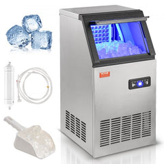 Commercial Ice Maker, 80lbs/24H, Ice Maker Machine, 40 Ice Cubes in 12-15 Minutes, Freestanding Cabinet Ice Maker with 15lbs Storage Capacity LED Digital Display, for Bar Home Office Restaurant