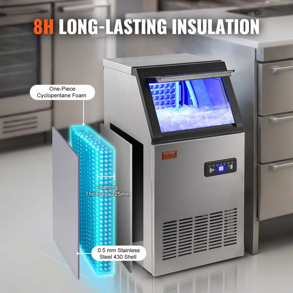 Commercial Ice Maker, 80lbs/24H, Ice Maker Machine, 40 Ice Cubes in 12-15 Minutes, Freestanding Cabinet Ice Maker with 15lbs Storage Capacity LED Digital Display, for Bar Home Office Restaurant