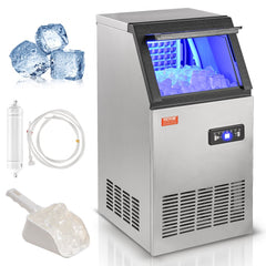 Commercial Ice Maker, 80lbs/24H, Ice Maker Machine, 40 Ice Cubes in 12-15 Minutes, Freestanding Cabinet Ice Maker with 15lbs Storage Capacity LED Digital Display, for Bar Home Office Restaurant