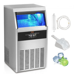 Commercial Ice Maker, 110lbs/24H, Ice Maker Machine, 60 Ice Cubes in 12-15 Minutes, Freestanding Cabinet Ice Maker with 33lbs Storage Capacity LED Digital Display, for Bar Home Office Restaurant