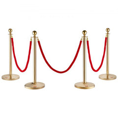 Stanchion Post with Velvet Rope, 4-Pack Crowd Control Stanchion with 3PCS 5FT Red Velvet Ropes, Stainless Steel Queue Barrier Line Divider with Fillable Base & Ball Top for Wedding Museum Party