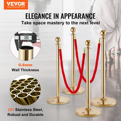 Stanchion Post with Velvet Rope, 4-Pack Crowd Control Stanchion with 3PCS 5FT Red Velvet Ropes, Stainless Steel Queue Barrier Line Divider with Fillable Base & Ball Top for Wedding Museum Party