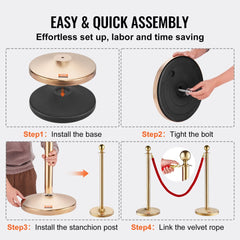 Stanchion Post with Velvet Rope, 4-Pack Crowd Control Stanchion with 3PCS 5FT Red Velvet Ropes, Stainless Steel Queue Barrier Line Divider with Fillable Base & Ball Top for Wedding Museum Party