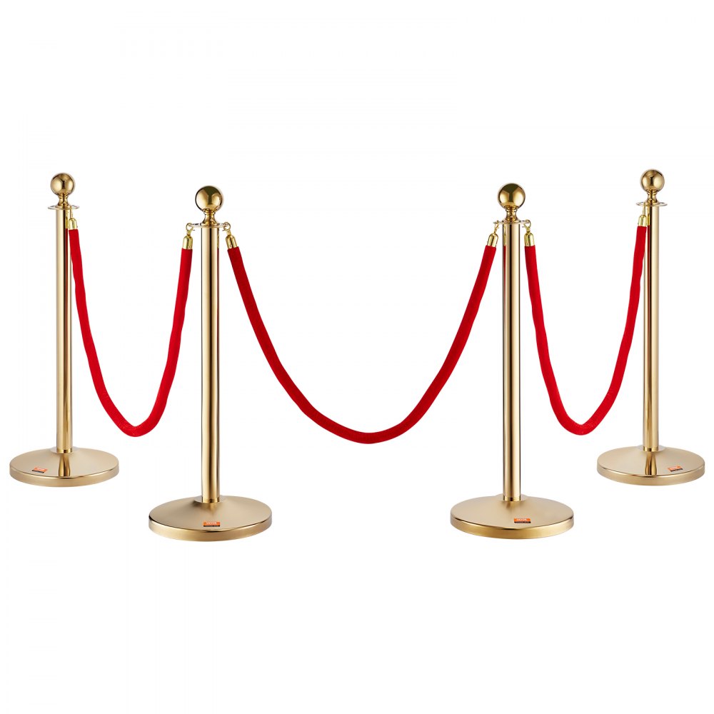 Stanchion Post with Velvet Rope, 4-Pack Crowd Control Stanchion with 3PCS 5FT Red Velvet Ropes, Stainless Steel Queue Barrier Line Divider with Fillable Base & Ball Top for Wedding Museum Party