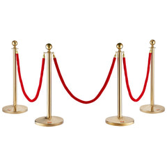 Stanchion Post with Velvet Rope, 4-Pack Crowd Control Stanchion with 3PCS 5FT Red Velvet Ropes, Stainless Steel Queue Barrier Line Divider with Fillable Base & Ball Top for Wedding Museum Party