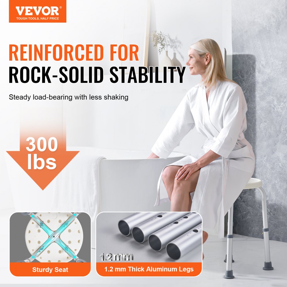 Shower Chair for Inside Shower, Adjustable Height Shower Stool, Non-Slip Bench Bathtub Seat Stool for Elderly Disabled Adults Handicap, 300 lbs Capacity
