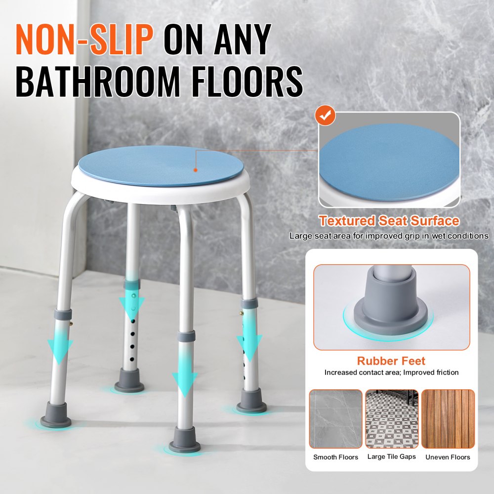 Shower Chair for Inside Shower, 360 Degree Swivel Shower Seat, Adjustable Height Shower Stool, Non-Slip Bench Bathtub Seat Stool for Elderly Disabled Adults Handicap, 300 lbs Capacity
