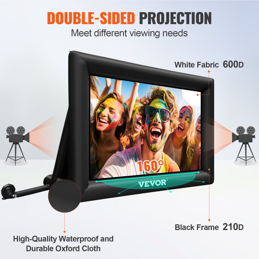 Inflatable Movie Screen 20FT （240inch）Inflatable Projector Screen for outside with 350W Air Blower Inflatable Screen Oxford Fabric Material Blow Up Screen for Outdoor Movie Supports Front/Rear Projection