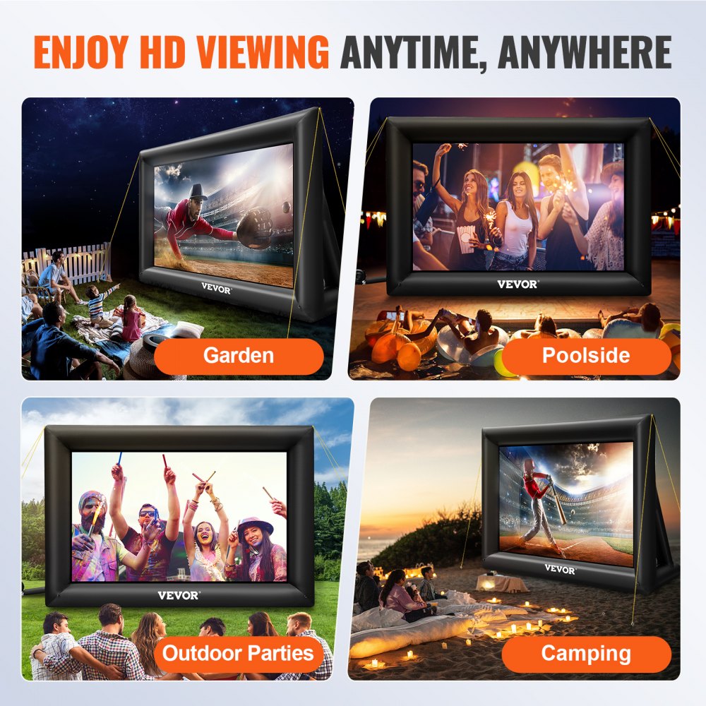 Inflatable Movie Screen 20FT （240inch）Inflatable Projector Screen for outside with 350W Air Blower Inflatable Screen Oxford Fabric Material Blow Up Screen for Outdoor Movie Supports Front/Rear Projection