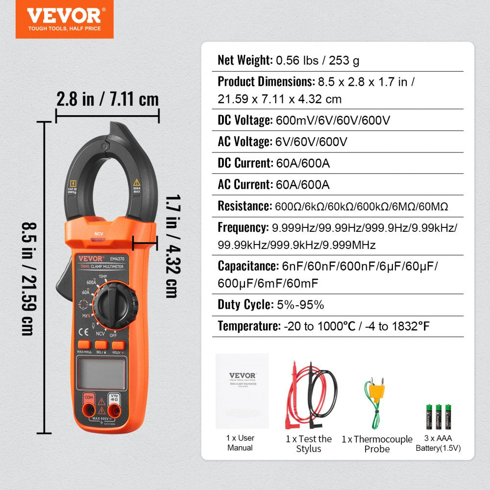 Digital Clamp Meter Multimeter True RMS AC DC Volt Amp NCV Measurement