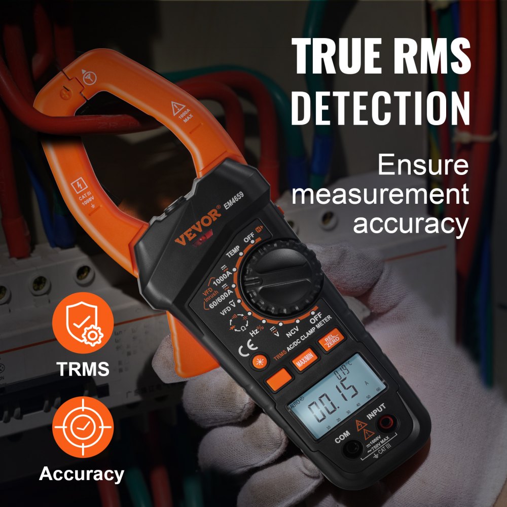 Digital Clamp Meter T-RMS, 6000 Counts, 1000A Clamp Multimeter Tester, Measures Current Voltage Resistance Diodes Continuity Data Retention, NCV for Home Appliance, Railway Industry Maintenance