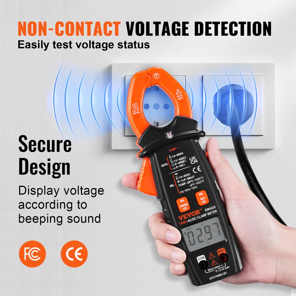 Digital Clamp Meter T-RMS, 6000 Counts, 600A Clamp Multimeter Tester, Measures Current Voltage Resistance Diodes Continuity Data Retention, NCV for Home Appliance, Railway Industry Maintenance