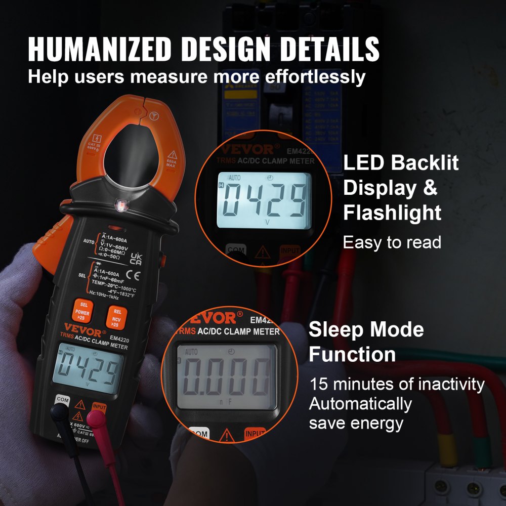 Digital Clamp Meter T-RMS, 6000 Counts, 600A Clamp Multimeter Tester, Measures Current Voltage Resistance Diodes Continuity Data Retention, NCV for Home Appliance, Railway Industry Maintenance