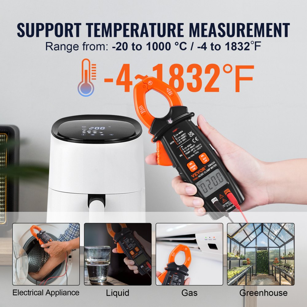 Digital Clamp Meter T-RMS, 6000 Counts, 600A Clamp Multimeter Tester, Measures Current Voltage Resistance Diodes Continuity Data Retention, NCV for Home Appliance, Railway Industry Maintenance