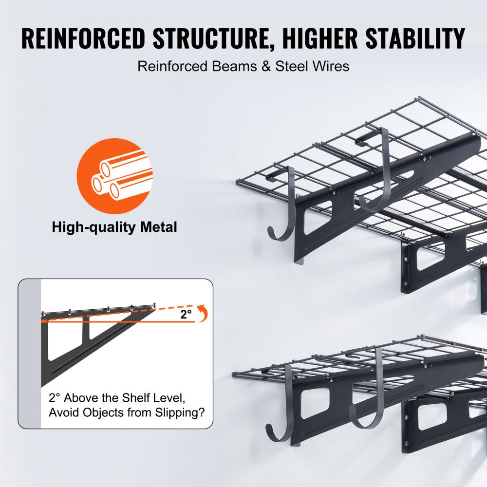 Garage Storage Shelving, 2 Pack, 6 x 2 ft Heavy Duty Garage Shelves Wall Mounted, 1000 lbs Load Capacity(Total) Garage Storage Rack Floating Shelves, Suitable for Shop, Shed, Garage Storage