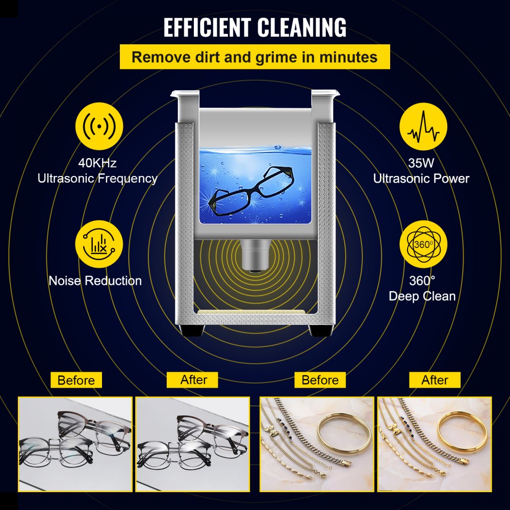 0.8L Professional Ultrasonic Cleaner 304 Stainless Steel Digital Lab Ultrasonic Cleaner with Timer for Jewelry Watch Glasses Circuit Board Dentures Small Parts Dental Instrument (0.8L)