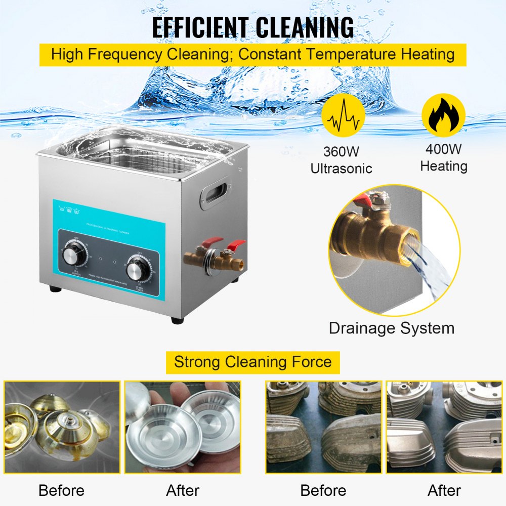 15L Ultrasonic Cleaner, 304 Stainless Steel Professional Knob Control, Ultrasonic Cleaner with Heater Timer for Jewelry Watch Glasses Circuit Board Dentures Small Parts Dental Instrument