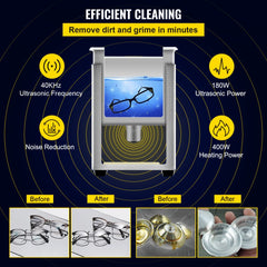 6L Upgraded Ultrasonic Cleaner (400W Heater,180W Ultrasonic) Professional Digital Lab Ultrasonic Parts Cleaner with Heater Timer for Jewelry Glasses Instruments Cleaning