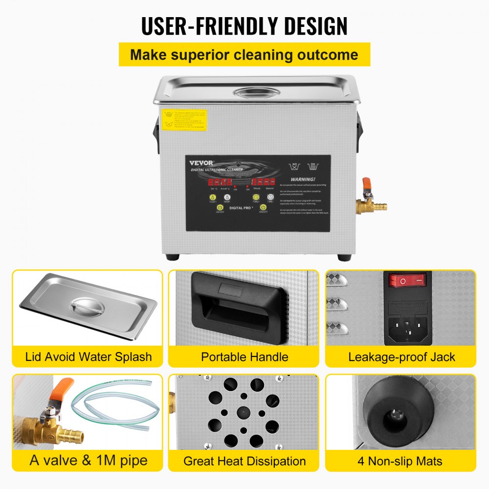 6L Upgraded Ultrasonic Cleaner (400W Heater,180W Ultrasonic) Professional Digital Lab Ultrasonic Parts Cleaner with Heater Timer for Jewelry Glasses Instruments Cleaning