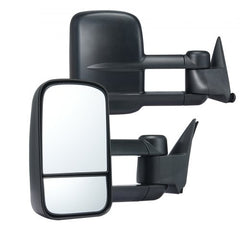 Towing Mirrors, Left & Right Pair Set for Chevrolet Silverado (1988-1998)/GMC, Tow Mirror with Plane and Convex Glass, Manual Controlling Telescoping Folding, and Four-Way Adjustment, Black