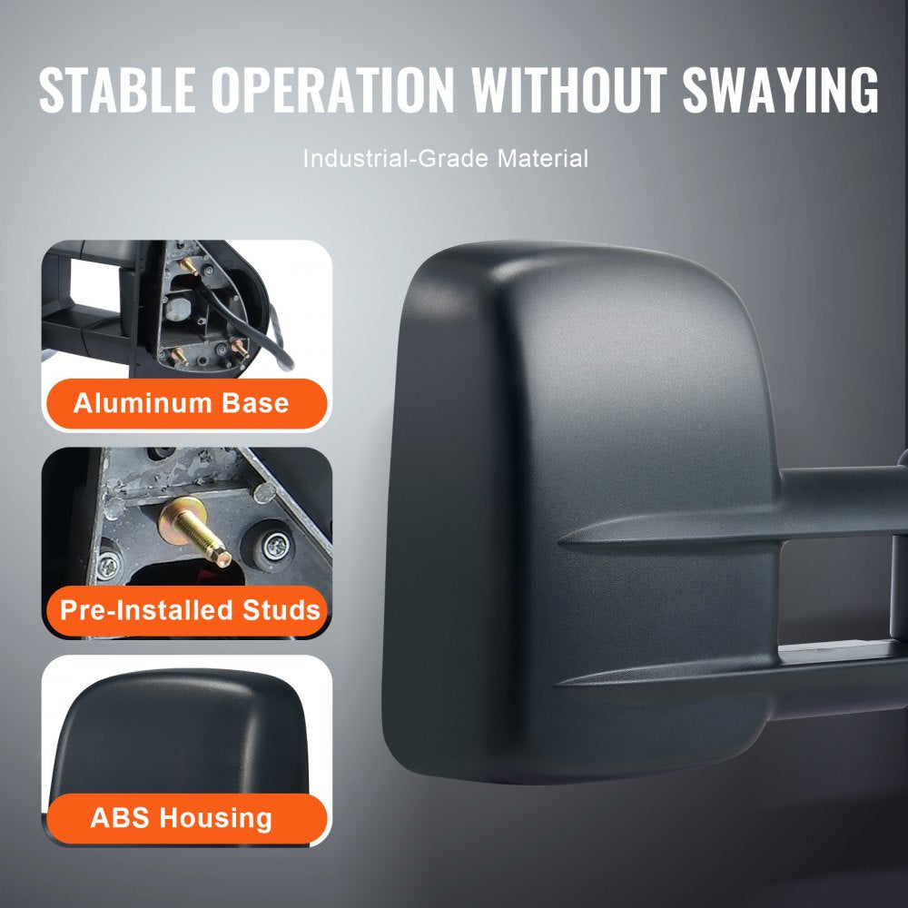 Towing Mirrors, Left & Right Pair Set for Chevrolet Silverado (1999-2007)/GMC/Cadillac, Tow Mirror with Plane & Convex Glass, Manual Controlling Telescoping Folding, Four-Way Adjustable, Black