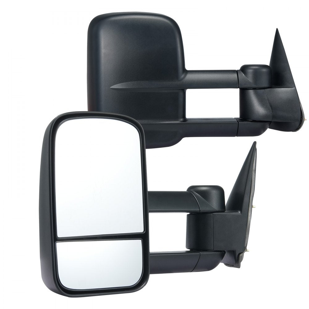 Towing Mirrors, Left & Right Pair Set for Chevrolet Silverado (1999-2007)/GMC/Cadillac, Tow Mirror with Plane & Convex Glass, Manual Controlling Telescoping Folding, Four-Way Adjustable, Black
