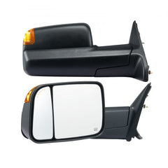 Towing Mirrors Fit for 2009-2018 Dodge Ram 1500, 2010-2018 Ram 2500 3500, Ram Classic 2019-2023 Power Heated with Signal Light & Puddle Light, Manual Controlling Flipping Folding, Black