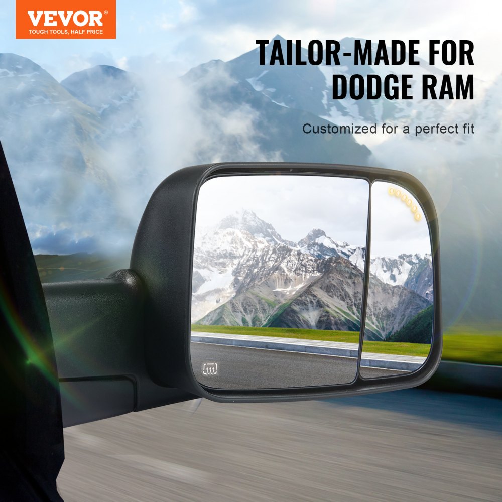 Towing Mirrors Fit for 2009-2018 Dodge Ram 1500, 2010-2018 Ram 2500 3500, Ram Classic 2019-2023 Power Heated with Signal Light & Puddle Light, Manual Controlling Flipping Folding, Black