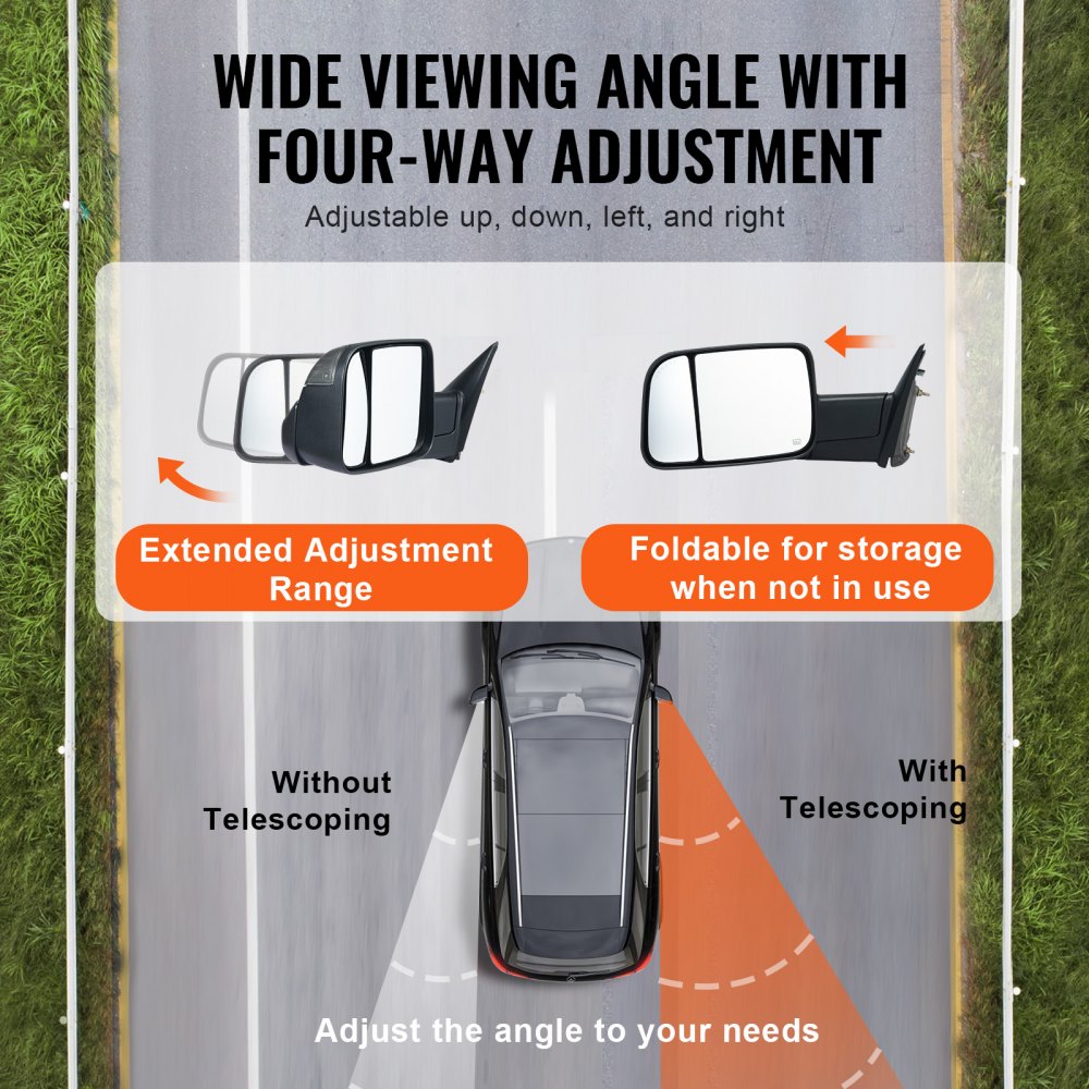 Towing Mirrors Fit for 2009-2018 Dodge Ram 1500, 2010-2018 Ram 2500 3500, Ram Classic 2019-2023 Power Heated with Signal Light & Puddle Light, Manual Controlling Flipping Folding, Black