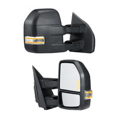 Towing Mirrors Fit for 2015-2018 Ford F150, Power Heated with Signal Light LED Arrow Signal Light & Puddle Light, Plane & Convex Glass, Manual Controlling Telescoping Folding, Black