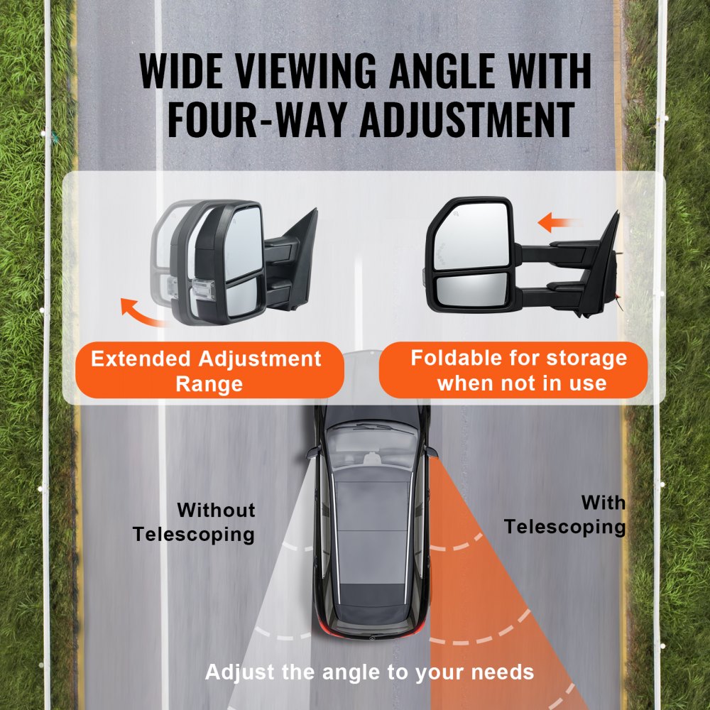 Towing Mirrors Fit for 2015-2018 Ford F150, Power Heated with Signal Light LED Arrow Signal Light & Puddle Light, Plane & Convex Glass, Manual Controlling Telescoping Folding, Black