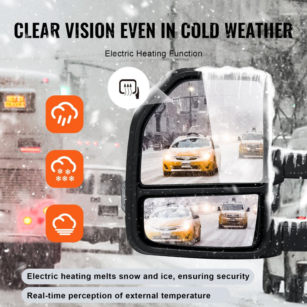 Towing Mirrors Fit for 2015-2018 Ford F150, Power Heated with Signal Light LED Arrow Signal Light & Puddle Light, Plane & Convex Glass, Manual Controlling Telescoping Folding, Black