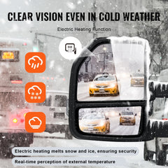 Towing Mirrors Fit for 2015-2018 Ford F150, Power Heated with Signal Light LED Arrow Signal Light & Puddle Light, Plane & Convex Glass, Manual Controlling Telescoping Folding, Black