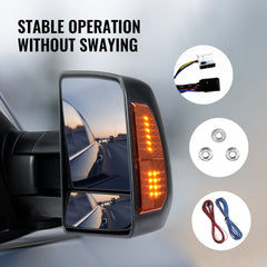 Towing Mirrors Fit for 2007-2017 Toyota Tundra, Power Heated Tow Mirror with Signal Light/LED Arrow Signal Light, Plane & Convex Glass, Manual Controlling Telescoping Folding, Black
