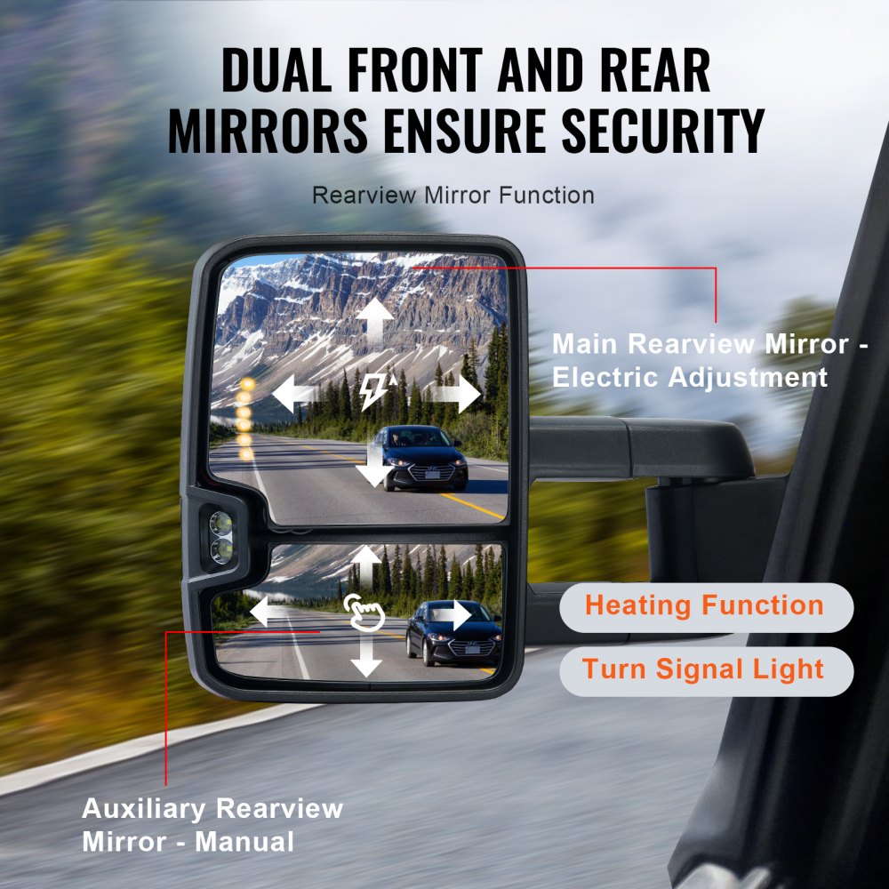 Towing Mirrors Fit for 2008-2014 Chevy Silverado GMC Sierra Power Heated LED Arrow Signal Light Side View Mirror Pair Manual Controlling Telescoping Folding, Silver