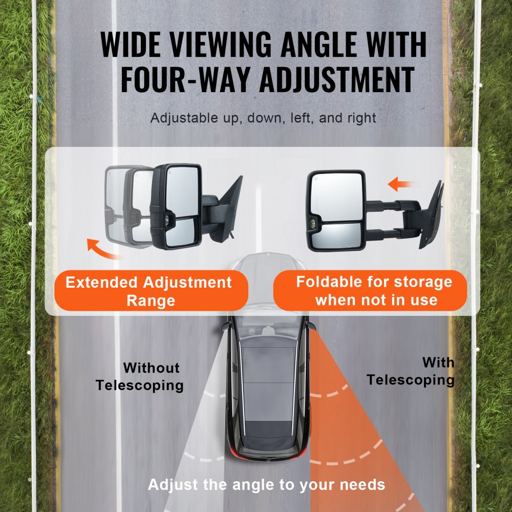Towing Mirrors for 2014-2018 Chevy Silverado GMC Sierra 1500 2500 HD 3500 HD Power Glass with Signal Light & LED Driving Light, Manual Controlling Telescoping Folding, Heating Defrost, Black