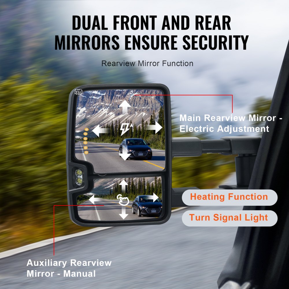 Towing Mirrors for 2014-2018 Chevy Silverado GMC Sierra 1500 2500 HD 3500 HD Power Glass with Signal Light & LED Driving Light, Manual Controlling Telescoping Folding, Heating Defrost, Black