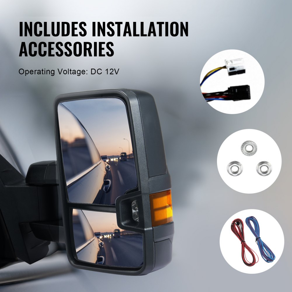 Towing Mirrors for 2014-2018 Chevy Silverado GMC Sierra 1500 2500 HD 3500 HD Power Glass with Signal Light & LED Driving Light, Manual Controlling Telescoping Folding, Heating Defrost, Black
