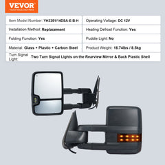 Towing Mirrors for 2014-2018 Chevy Silverado GMC Sierra 1500 2500 HD 3500 HD Power Glass with Signal Light & LED Driving Light, Manual Controlling Telescoping Folding, Heating Defrost, Black