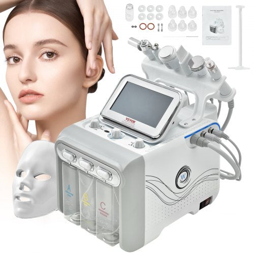 7 in 1 Hydrogen Oxygen Facial Machine, Professional Hydrafacial Machine for Spa, Hydro Facial Cleansing Rejuvenation Machine with 7-inch LCD Screen, 6 Skincare Probes, 7-Color Light Beauty Mask