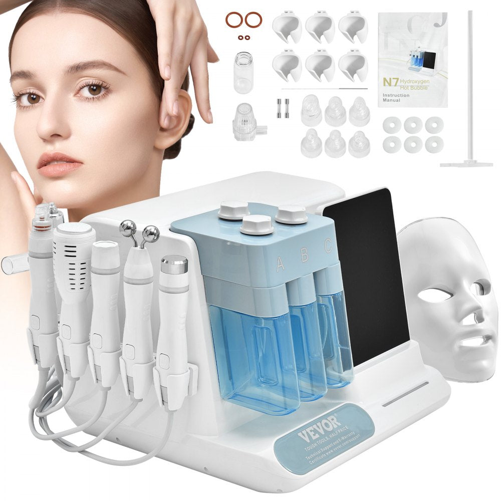 8 in 1 Hydrogen Oxygen Facial Machine, Professional Hydrafacial Machine for Spa, Hydro Facial Cleansing Rejuvenation Machine with 8 in LCD Screen, Microcurrent Probe, Bipolar RF Radiofrequency